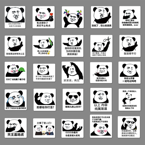 50 Unique Panda Head Sticker Pack for DIY Handmade Journals, Luggage, and Funny Expression Stickers