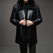 中老年冬装绵羊皮衣男中长款狐狸领皮毛一体内胆绵羊皮外套爸爸装