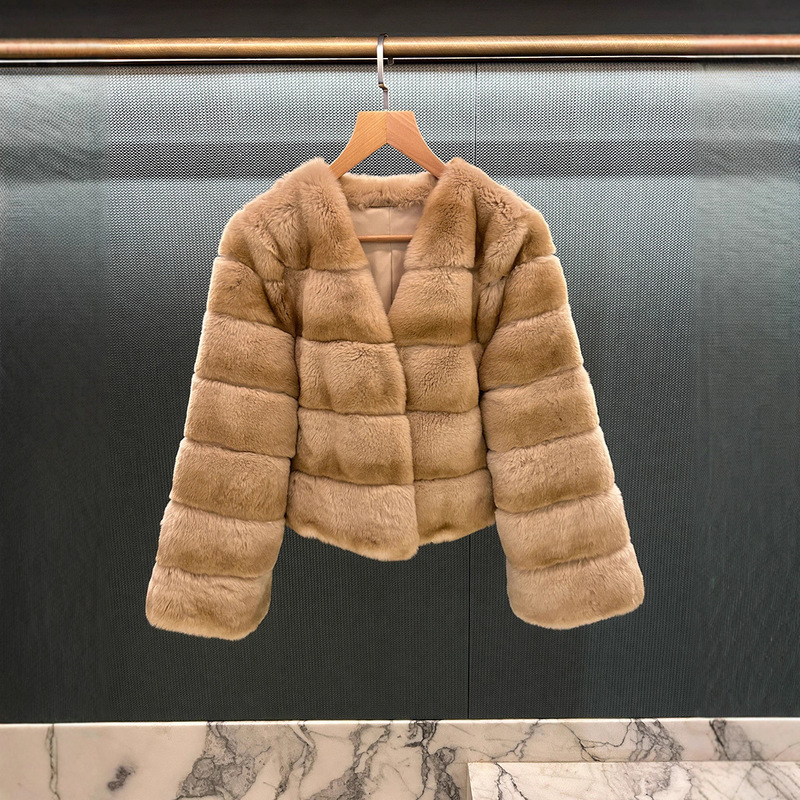 2026 Winter New Model Kyoto Socialite Style Cream-Colored High-End Rex Rabbit Fur Coat for Women