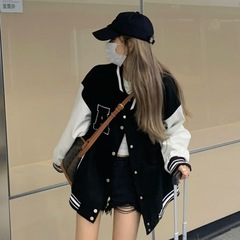 アメリカのレトロな学生野球服の女性とベルベットの冬ins潮韓版百合コートbf怠惰な上着の女性