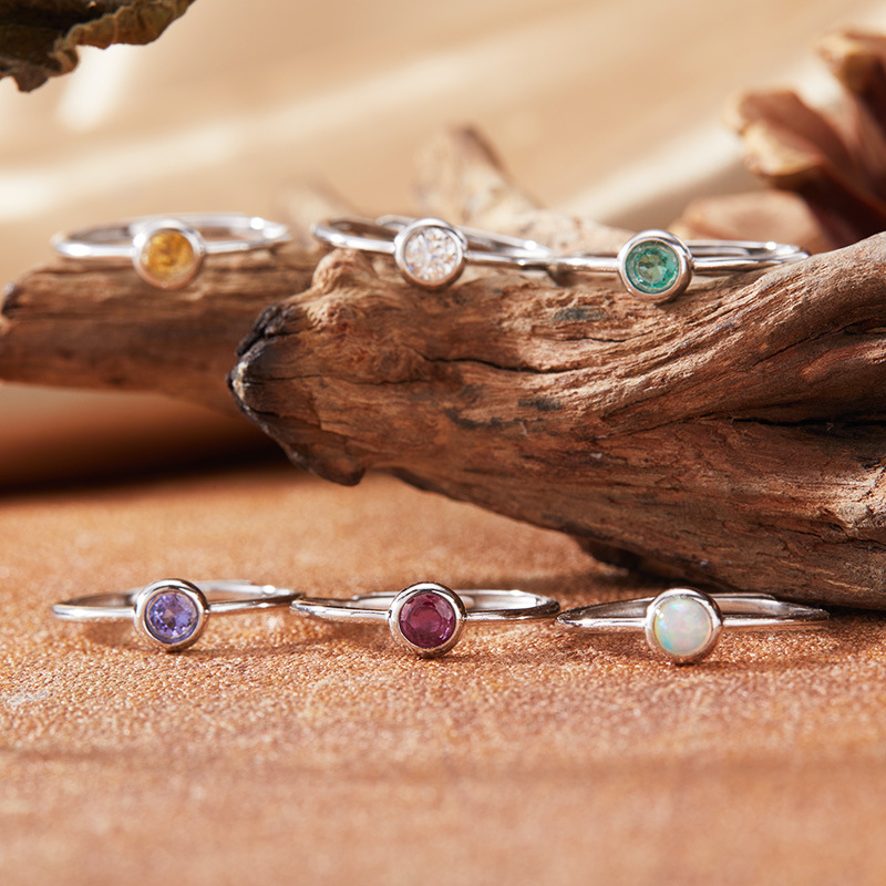 S925 Silver Natural Citrine Amethyst Color Treasure Ring Women's Blue Treasure Garnet Round Opening Ring Explosions