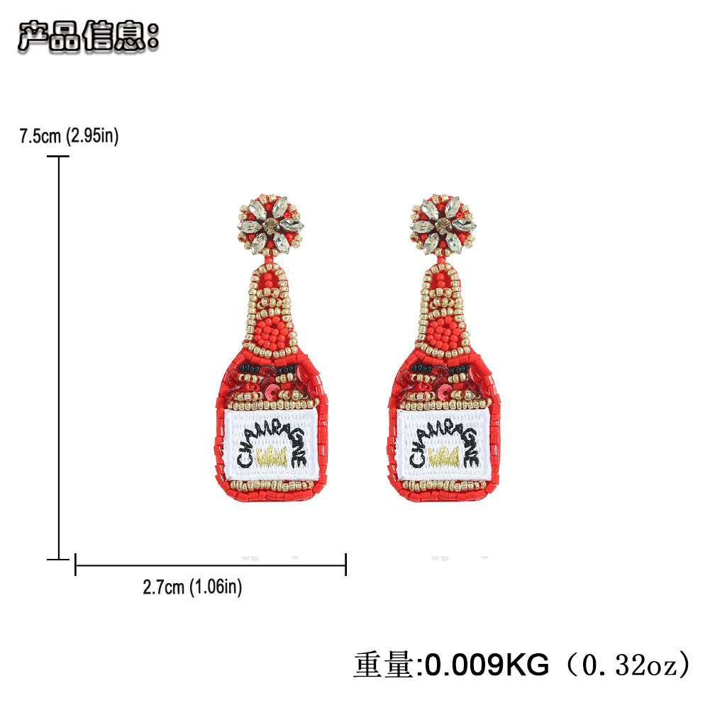 Bohemian Creative Rice Beads Wine Bottle Glass New Year Party Earrings display picture 2