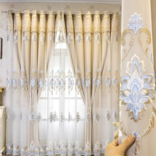 简约欧式绣花窗帘纱布一体遮光客厅卧室现代阳台批发隔热窗帘代发