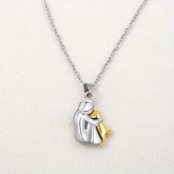 Little Girl Hugging Dog Necklace French Simple Daily Dress Women's Fashion Necklace Two-Color Electroplating