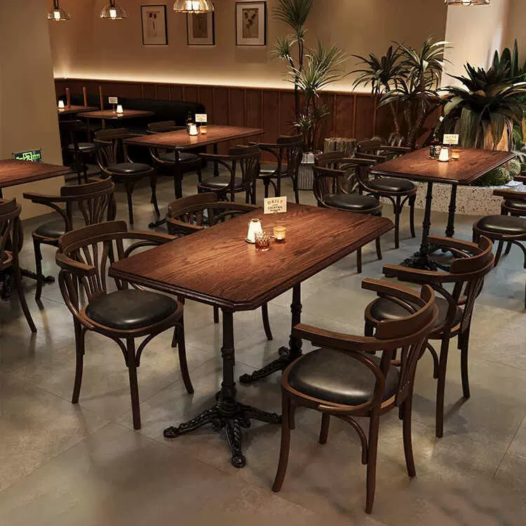 复古咖啡厅桌椅组合西餐厅奶茶店实木桌椅甜品店清吧酒吧商用桌椅