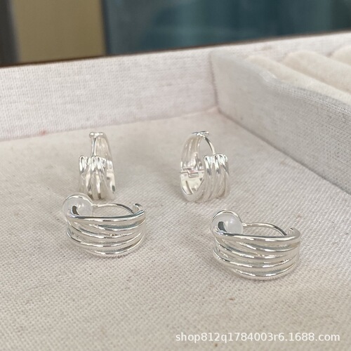 Korean multi-layer silver earrings style silicone ear clip without ear piercing earrings for women niche high-end ins style earrings new