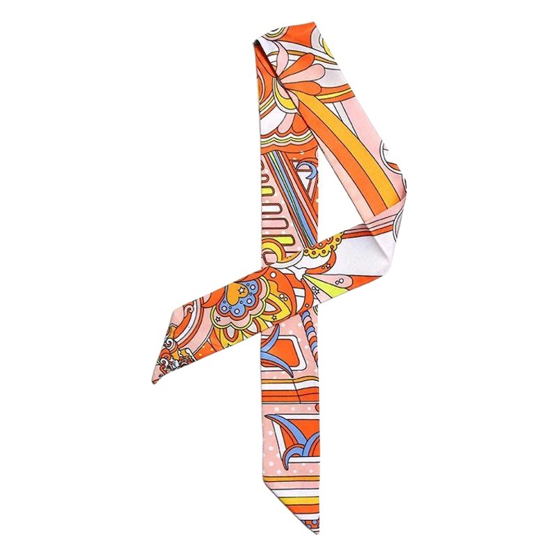 Classic New Rainbow Avenue Double-layer Printed Tie Bag Handle Scarf Slender Narrow Ribbon Scarf Women's Scarf