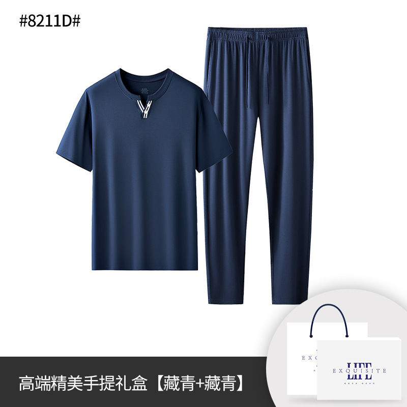 [Lo bueno escaso] 80 ropa de hogar modal de doble cara para hombre de primavera y verano pijamas casuales traje de pantalón de manga corta