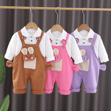 韩版女童2024童装春秋新款儿童可爱背带裤潮范长袖卫衣洋气套装