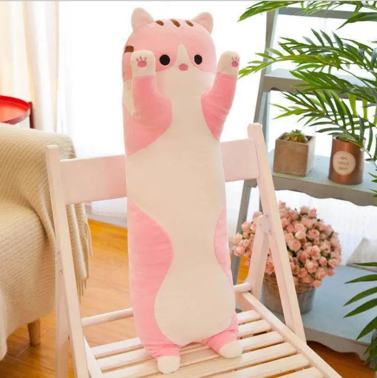 Peluche largo de gato abrazable, cojín de felpa suave, muñeco kawaii, ideal para regalo o decoración
