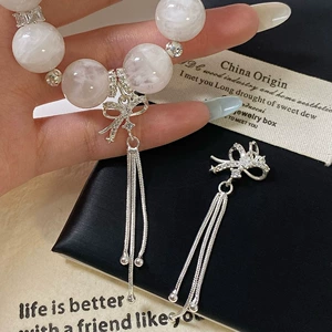 Color-Preserving Bowknot Tassel Pendant Spacer Beads Crystal DIY Beaded Bracelet Necklace Through-Hole Jewelry Accessories Wholesale