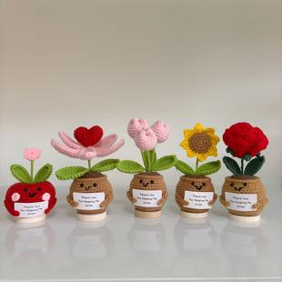 Cross-Border Handmade Knitted Potted Plant Yarn Crochet Ornaments Actively Encourage Small Potted Plant Weaving Bouquets and Artificial Flowers