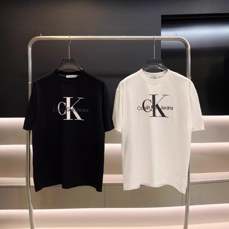 Cross-Border Ck Embroidered Letter Print Short-Sleeve Round-Neck Summer Couple Trendy T-Shirt New Casual Outing Top for Men