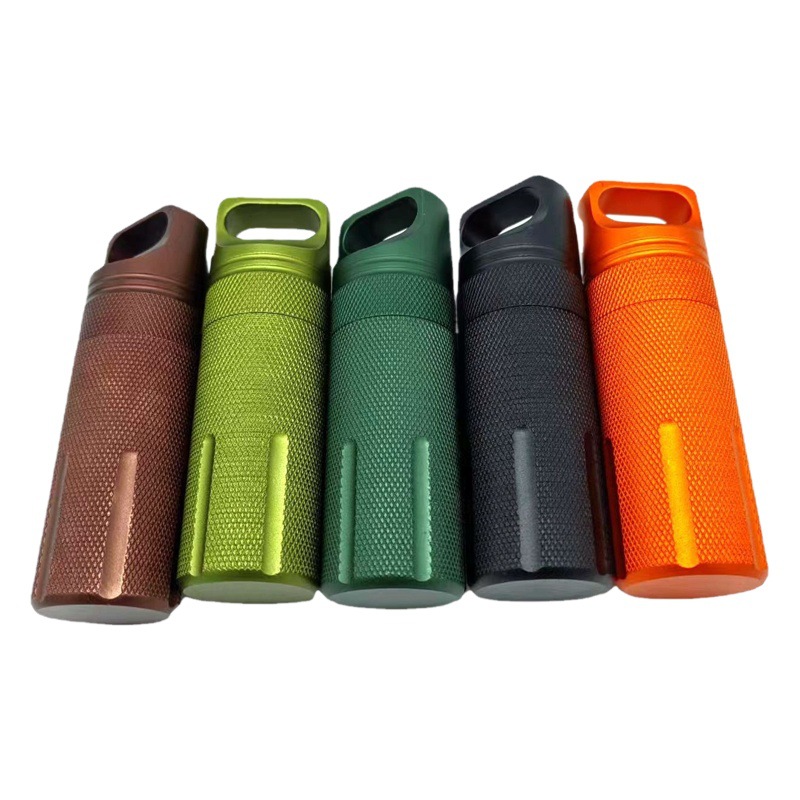 Supervivencia al aire libre medicina tanque de aleación de aluminio totalmente sellado EDC impermeable tanque de protección equipo de salvamento caja de almacenamiento de metal medicina botella