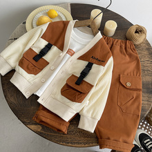 男童秋装套装洋气男宝宝婴儿童春秋季帅气工装口袋长袖三件套小童