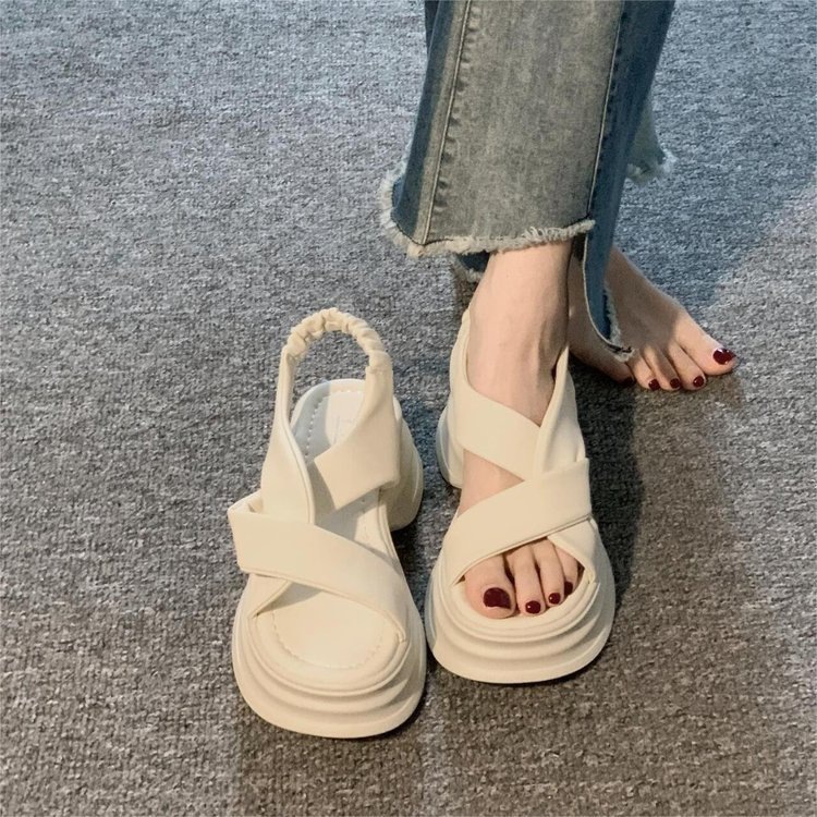 Thick-Soled Sports Sandals for Women 2025 Summer New Versatile Beach Outer Wear Roman Shoes Soft-Soled Height-Increasing Women's Shoes