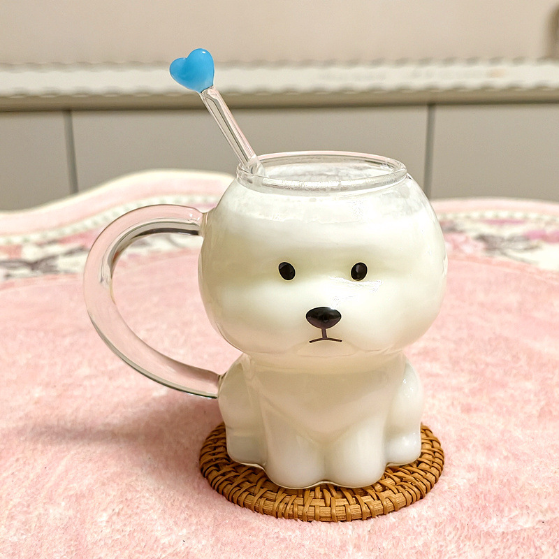 Creative cute coffee cartoon water glass for home use
