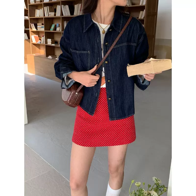 3th Morning 早春新款 复古明线设计感牛仔衬衫小个子ZY2603