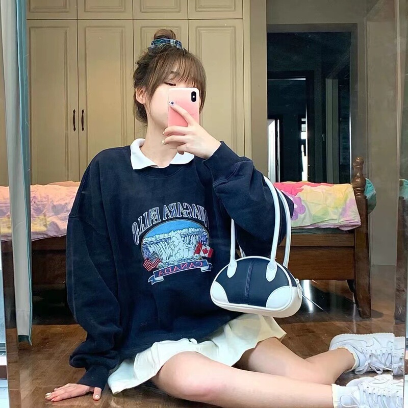 BM Style American Ken Dou Same Style Waterfall Embroidered Sweater Women's Loose bm American Style Vintage Letter Pullover Jacket Women's Trendy BM Style American Ken Dou Same Style Waterfall Embroidered Sweater Women's Loose bm American Style Vintage Letter Pullover Jacket Women's Trendy
