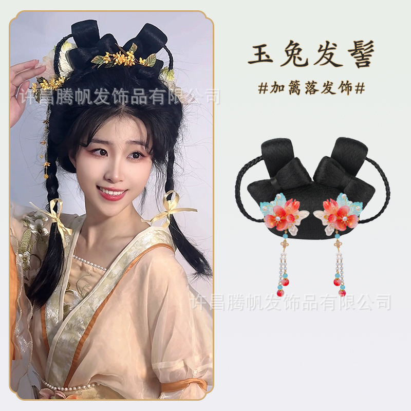 옥토끼 번 + 울타리가 달린 헤어 액세서리 한 쌍