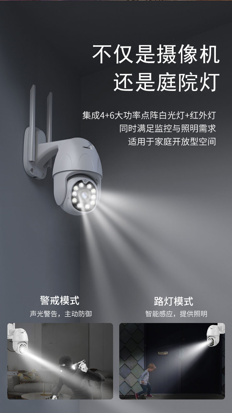 360度全景球机摄像头家用室外防水高清夜视手机无线wifi网