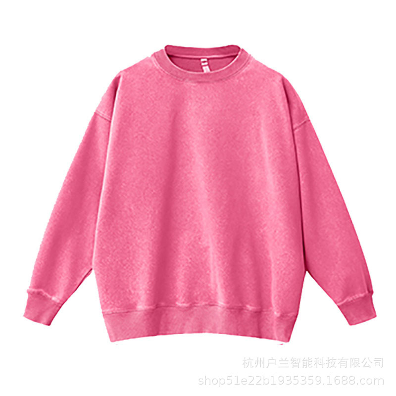 400g distressed brushed round neck rose red