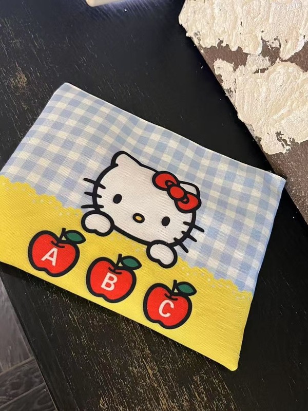 チェリーハローキティクラッチバッグキティ猫小さな正方形バッグかわいいクラッチ化粧品バッグ女性の機内持ち込み収納袋|undefined