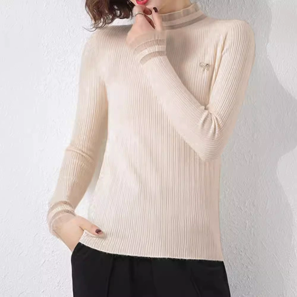 Knitted sweater, high collar