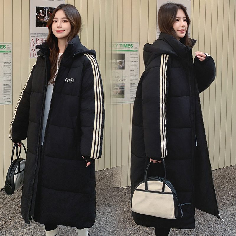 2024 nuevo invierno coreano suelto medio largo plumón chaqueta de algodón mujer gruesa ropa de algodón sobre rodillas ropa de pan