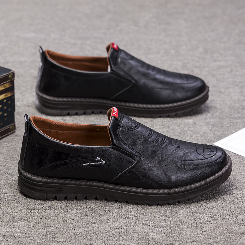 Autumn new men's casual leather shoes, lazy slip-on shoes, breathable low-heeled driving shoes, men's leather shoes, cross-border