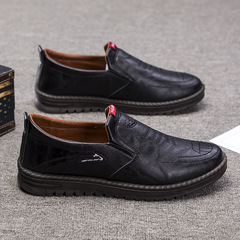 Autumn new men's casual leather shoes, lazy slip-on shoes, breathable low-heeled driving shoes, men's leather shoes, cross-border