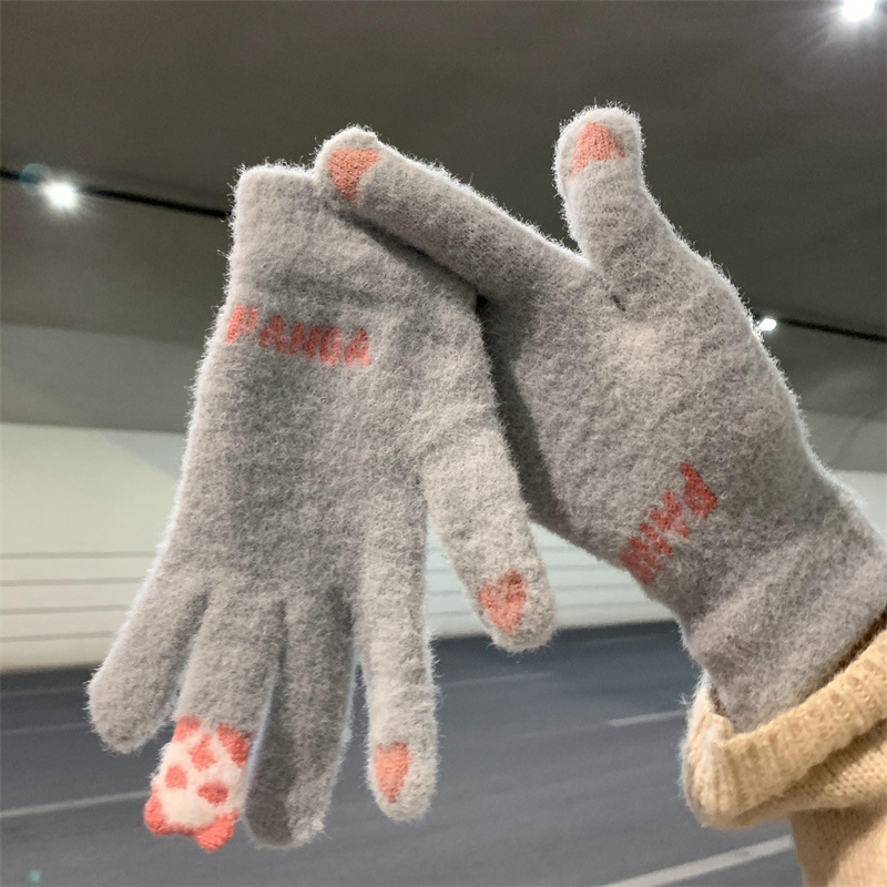 小熊猫可爱加绒加厚手套女ins保暖学生骑车防风防寒可触屏冬季男|undefined