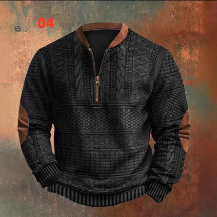 2025Ss Cross-Border European and American Zipper Sweatshirt Men's 3D Printing Men's Half-Zip Sweatshirt European and American Autumn and Winter Printing