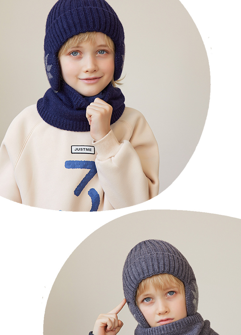 Kindermütze Winter Samt Hals Set Gestrickte Wollmütze Herren und Mädchen Warmer Ohrenschutz Hoodie Kopfkappe_voghion.com