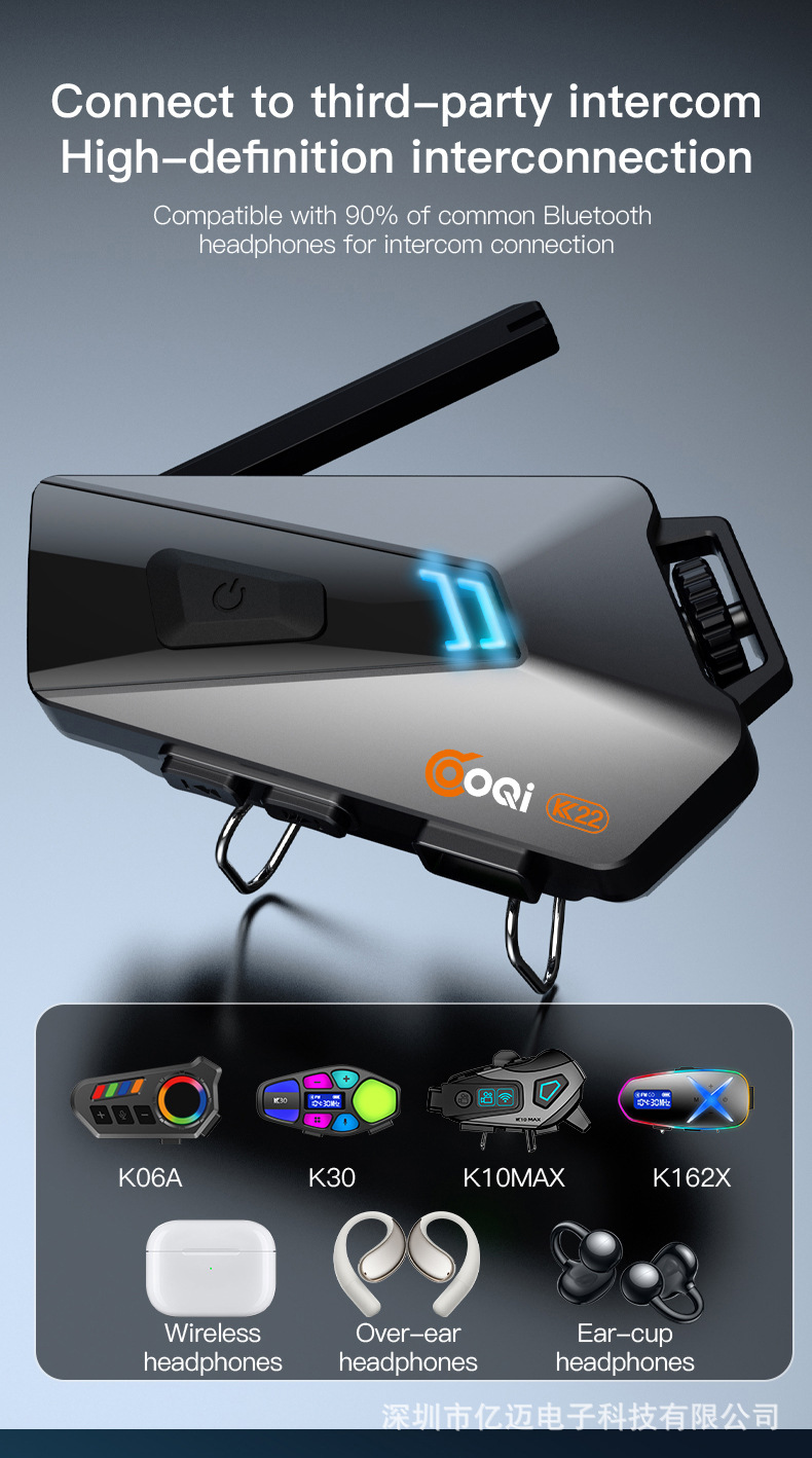 In-Stock Foldable Antenna Helmet Headset K22 for Motorcycle Riding, 1500m Intercoms, Cross-Brand Compatibility, Third Generation