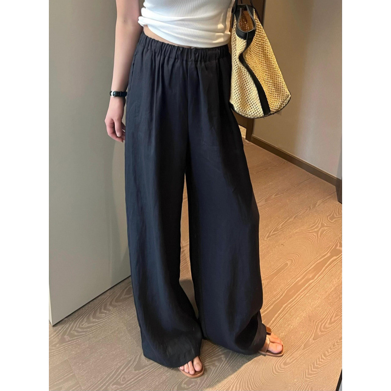 2025夏季新款宽松垂感慵懒风直筒薄款休闲拖地裤棉麻阔腿裤百搭