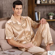 男士睡衣夏季短袖印花,纯色丝绸男其它常规加大斤家居服套