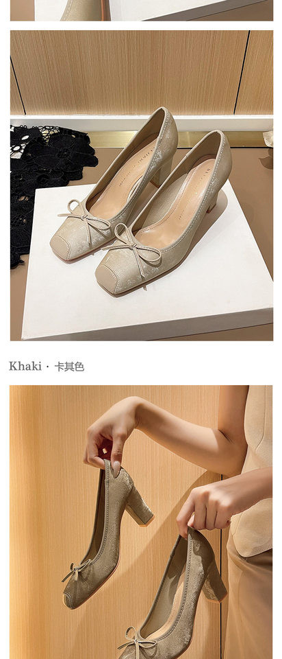 Giày cao gót nữ mũi vuông gót dày thiết kế thanh lịch, gót 6–8 cm — kaki, màu xám đậm, mơ chi tiết 8