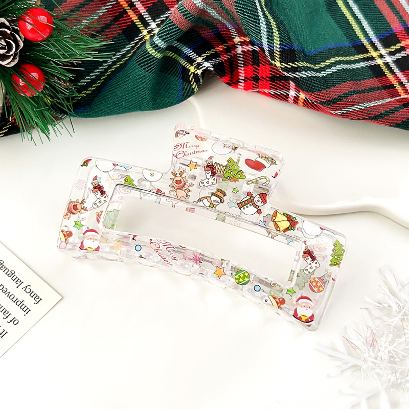 国境を越えて人気のクリスマスヘアクリップサンタクロースヘラジカプリント盤髪サメクリップかわいいアニメセット髪飾り|undefined