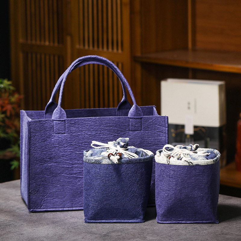 高奢茶叶罐收纳袋手提布包毛毡布单双罐便携旅行包带提抽绳束口袋