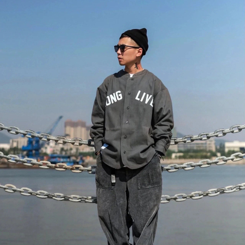 Mountain tide WT @ PS Xishan Che embroidered letters collarless shirt baseball jacket men and women