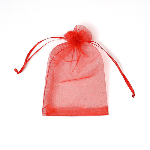 Large Red Mesh Bag with Pearl Yarn, Organza Design, Drawstring for Wedding Favors, Jewelry, Cosmetics, and Gift Storage — Netting Bag