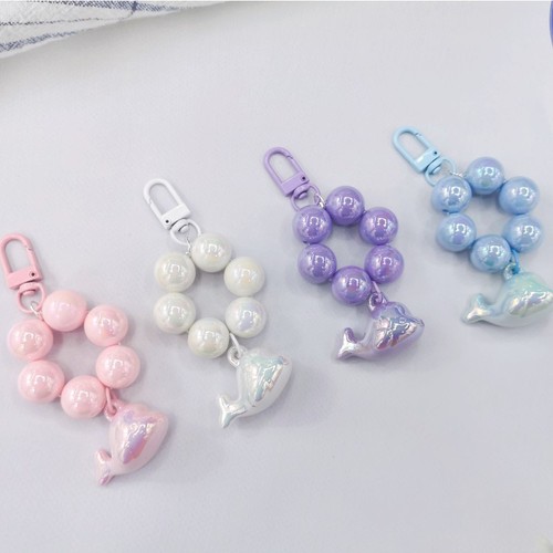 Cartoon Cute 3D Small Dolphin Bead Keychain Earring Electroplated Gradient Color Schoolbag Phone Case Accessory Ornament Korean