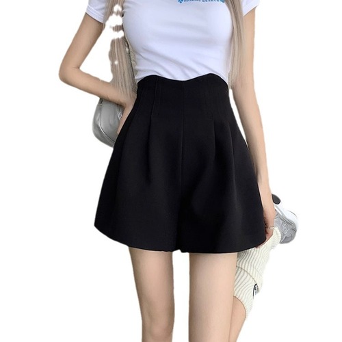 Summer Big Size Wide Leg Pants for Women High-Waisted Outerwear Slimming A-Line Bunchy Shorts Black Casual Hot Pants 2024