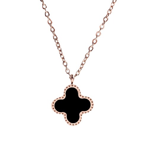 18K Rose Gold Four-Leaf Clover Necklace for Women, Titanium Steel Pendant—Unique, Minimalist, Elegant Clavicle Chain—Perfect 7th Night Gift, Versatile Design