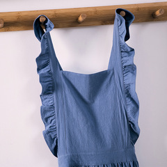 Export Home Use Lotus Leaf Lace Cotton Linen Apron Can Be Printed Logo Japanese Style Korean Style Kitchen Cafe Work Apron 