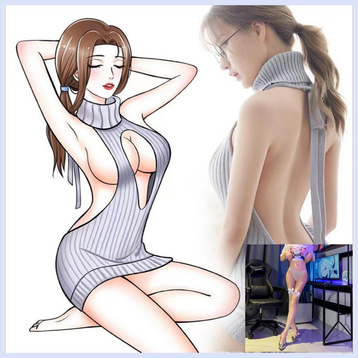회색 +085 흰색 양말과 흰색 리본