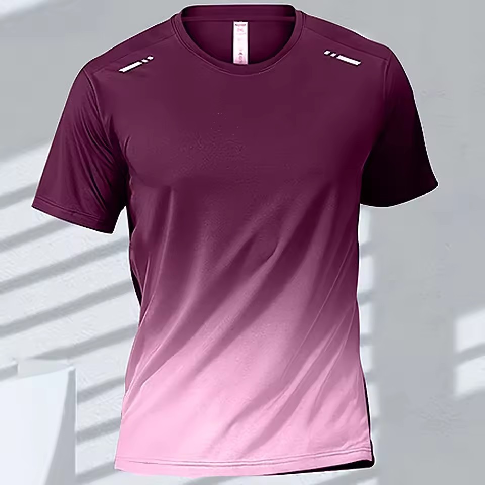 Trend gradiente 3D impresión digital para hombres deportes de verano malla suelta transpirable manga corta cuello redondo camiseta