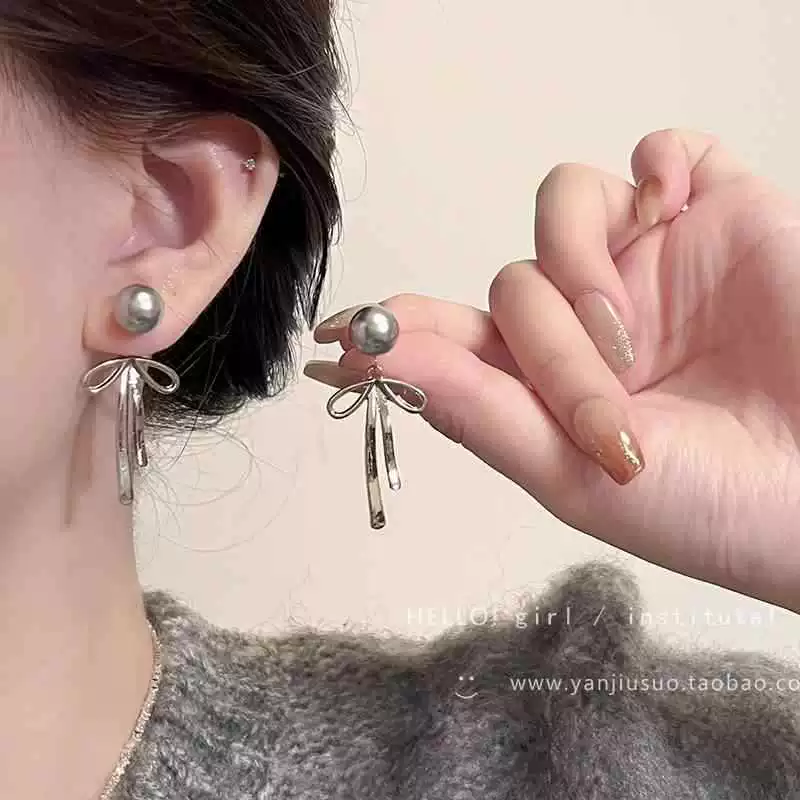Серьги из серебра 925 с жемчужным бантиком, микровклейка цирконием, стиль 2026