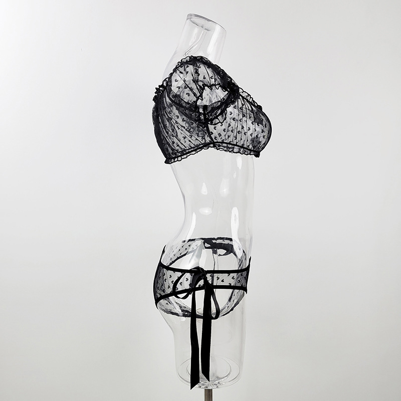 Large One Shoulder Sexy Lace Pure Desire Bra Underwear Two piece Perspective Set 08_voghion.com